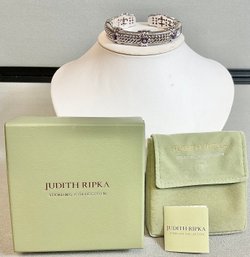 Judith Ripka Sterling & Amethyst Station Hinged Cuff Bracelet