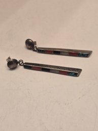Vintage Lonn Parker Silver Inlay Dangle Earrings