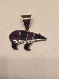 Unsigned Native American Style Sterling Silver Multi-stone Inlay Bear Pendant