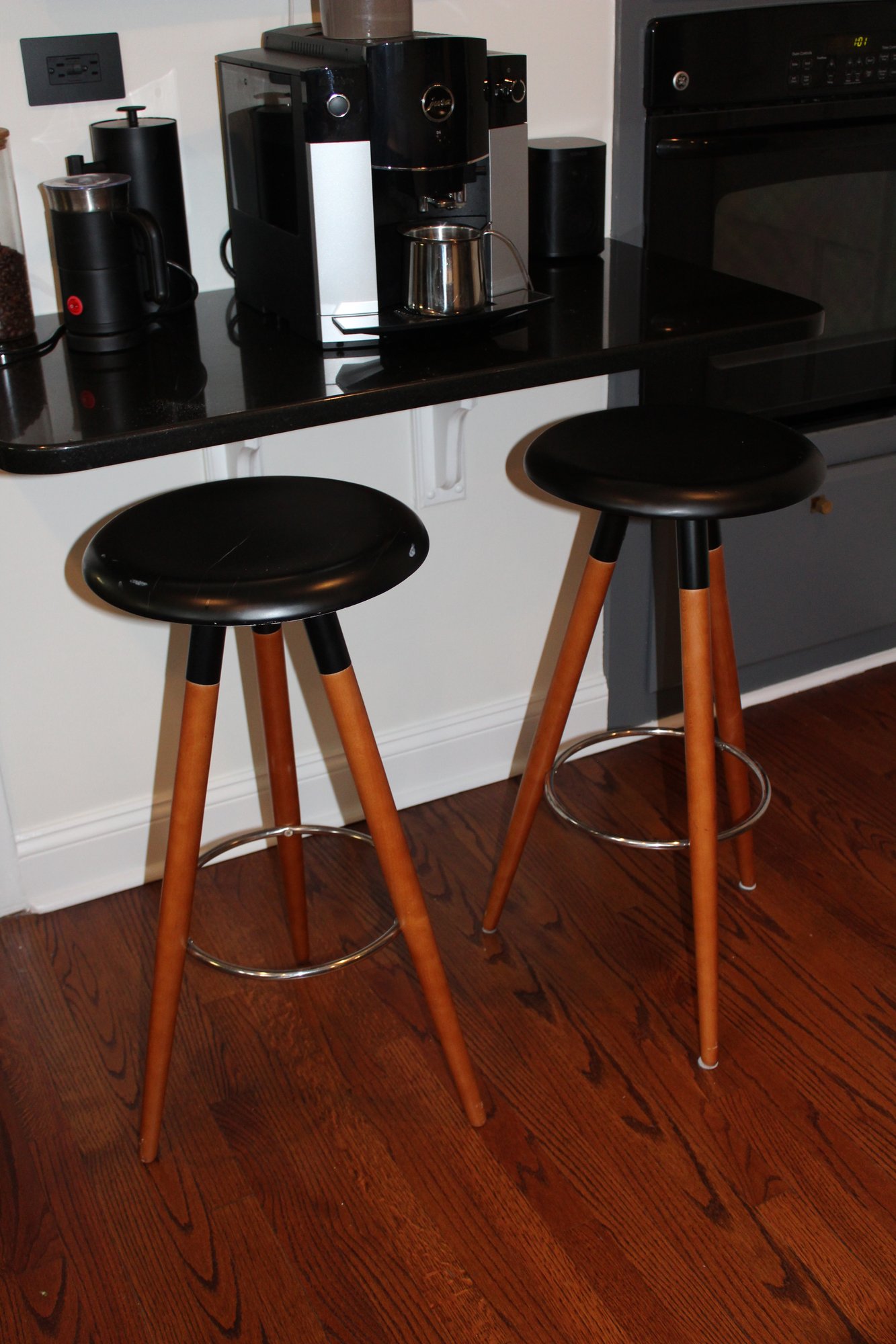 Two Metal Stools With Wood Legs And Laminate Top Material #3949 ...