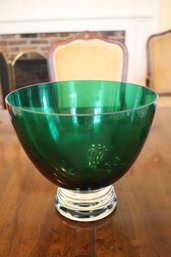Emerald Green Art Glass Centerpiece Bowl With Clear Footed Base