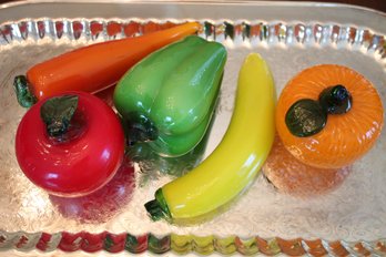 Hand-Blown Style Art Glass Fruit & Vegetable Collection  5 Pieces