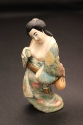 Japanese Carved Geisha Figure With Hand-Painted Kimono