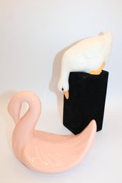 Vintage Pink Art Glass Swan & White Goose Figurine Pair