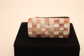 Vintage Rosy Shell Checkerboard Inlay Money Clip