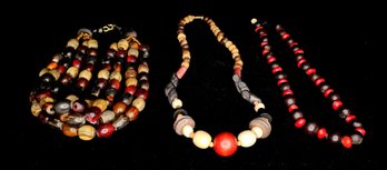 A Variety Of Women's Wooden Beaded Necklaces