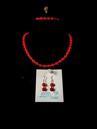 Longbow Rocks And Gems Carnelian Necklace, Bracelet And Pierced Earrings