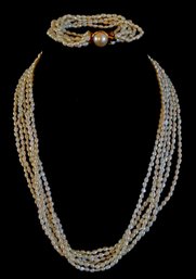 Beautiful Multi Strand Cultured Pearl Necklace With Matching Bracelet