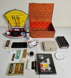 Chinese Calligraphy And Paint In Original Boxes Color Ink Sticks And Stones