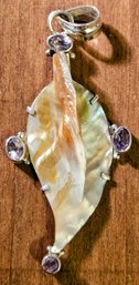 Very Pretty Amythest And Shell Pendant Sterling Silver 12g
