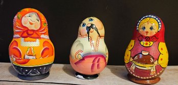 3 Small Hand Painted Wooden Russian Dolls