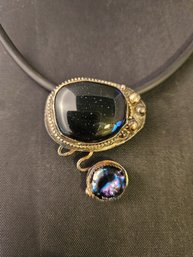 Celestial Glass W Sterling Silver Signed Choker
