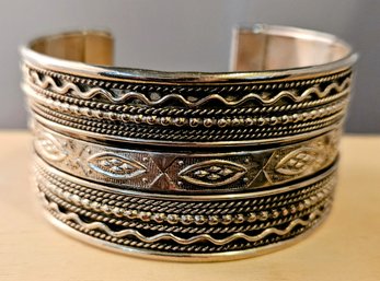 Vintage Artisan Handmade Ethnic Silver Plate Adjustable Cuff