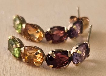 Beautiful 14k Multi Stone Amythest, Garnet, Citrine And Peridot Earrings