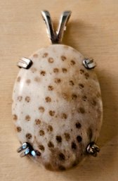 Vintage Oval Petrified Sterling Silver Pendant