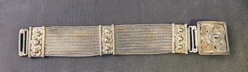 Vintage Multi Cable Silver And Nickle Bracelet W Etched Clasp And Swirl Design