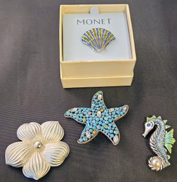 4 Cute Seaside Brooches Incl. Monet