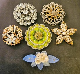 6 Beautiful Rhinestone Brooches- Liz Claiborne And Monet