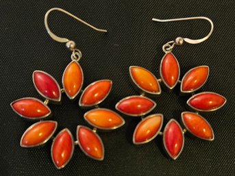 Orange Coral Spring Oyster Sterling Silver Dangle Earrings 19 Grams