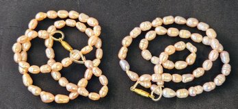 2 Strands Of Pink Fresh Water Pearls With Brass Clasps