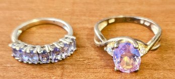 2 Silver Rings 7-glass And Quartz And Cz Marked 925