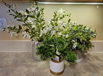 3 Faux Plants In Ceramic Pots