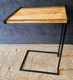 Rustic Wooden Metal Slide Under Sofa C Shaped Side Table