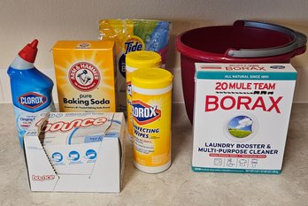 Cleaning Supplies Incl. Tide And Bounce And Bucket