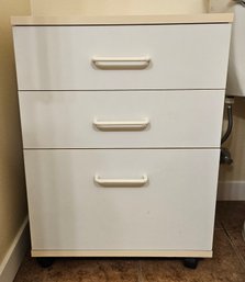 White 3 Drawer Wooden Cabinet W Casters