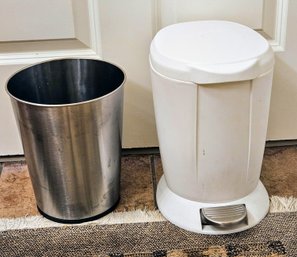 2 Small Trash Cans Stainless Steel And Plastic