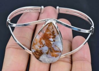Natural  Crazy Lace Agate Sterling Silver Adjustable Cuff / Bangle Bracelet  Spiritual HEALING NEW