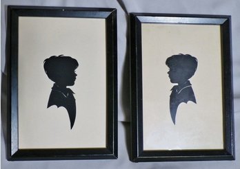 2 Antique Paper Silhouettes In Wood Frames Wall Hangings BOY