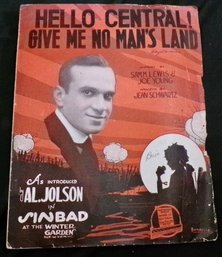 1918 Sheet Music HELLO CENTRAL GIVE ME NO MAN'S LAND WWI Al Jolson