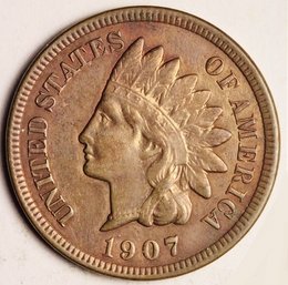 1907  Indian Head Cent AU / Near UNCIRC  Full Liberty  And  4 Diamonds! Super Coin! (act21)
