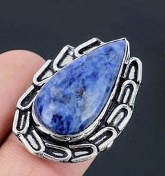 Natural Lapis Lazuli Cabachon Ring  In Sterling Silver-Plated Setting  Size 7  NEW  Healing Wisdom Stone