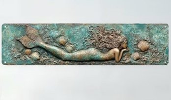 SWIMMING MERMAID Decorative Aluminum Metal Wall Plaque Sign SUPER NICE!