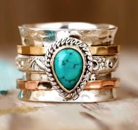 Beautiful Sterling Silver-Plated Ring W/ Turquoise Stone Size 9 (US Sizing)