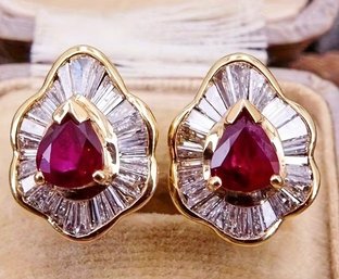 Beautiful Ruby CZ & Diamond CZ Gold Tone Small Hoop Earrings NEW