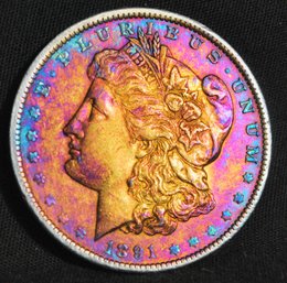1891  Morgan Silver Dollar  XF Plus  RAINBOW TONING   (jjp33)
