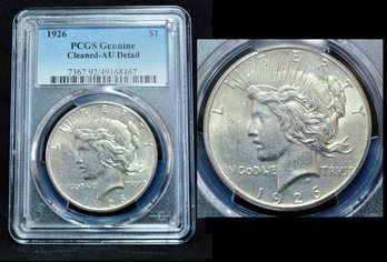 1926  Peace Silver Dollar  PCGS Graded  AU Detail -  Cleaned Better Date!  (spf23NT)