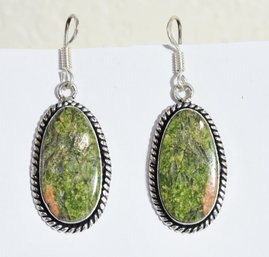 Natural Unakite Hand Crafted Cabachon EARRINGS Sterling Silver-Plated Settings