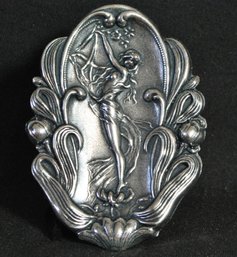 Victorian Style  Art Nouveau Wood Nymph Brooch Pin  Sterling Silver-Plated  NICE!  NEW