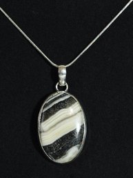 Natural Zebra Calcite Pendant Necklace / Sterling Silver Chain Spiritual HEALING Protective Stone  NEW