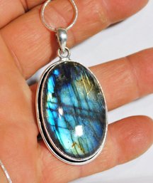 Hand-Crafted Natural FIERY Labradorite Pendant Necklace / Sterling Silver Chain Spiritual HEALING  NEW