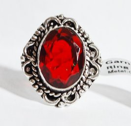 Garnet Cabachon Ring  German Silver Setting  Size 9  NEW