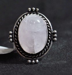 Natural Rose Quartz Cabachon Ring  German Silver Setting  Size 9  NEW