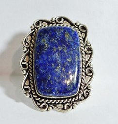 Beautiful Natural Lapis  Lazuli Cabachon Ring German Silver Setting Size 8