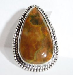 GORGEOUS!  Natural Bamboo Jasper Hand-Crafted Ring German Silver Setting  Size  9  Spiritual HEALING