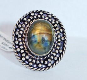 Natural Labradorite Cabachon Ring German Silver Setting Size 6 NEW Healing Stone