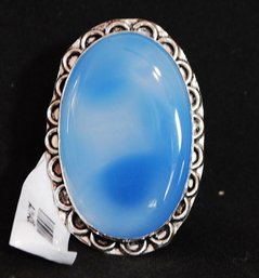Natural Aqua Blue Onyx  Cabachon Ring  German Silver Setting  Size 9  NEW Healing Stone